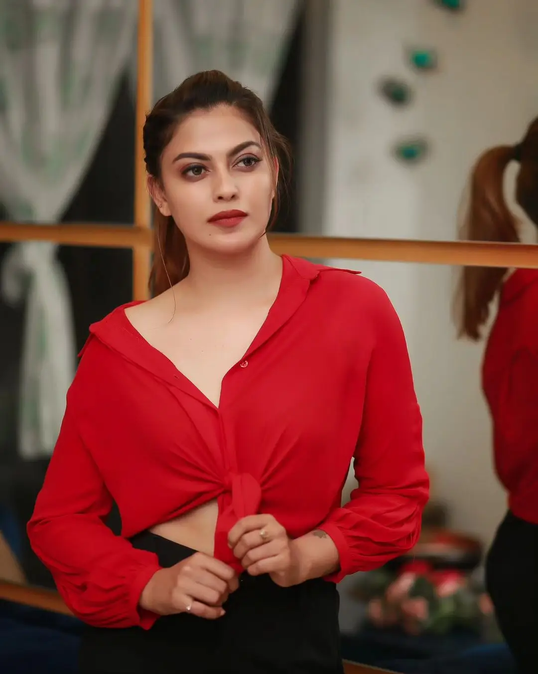 Anusree Nair In South Indian Traditional Red Gown